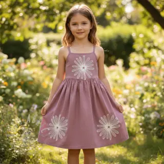 Puuvillakangas EMBROIDERY Flowie mauve