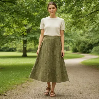 Bavlnená látka s ľanom Vintage Fringe Stripe army