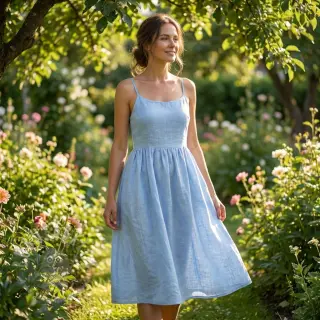 Puuvillakangas pellavalla light blue