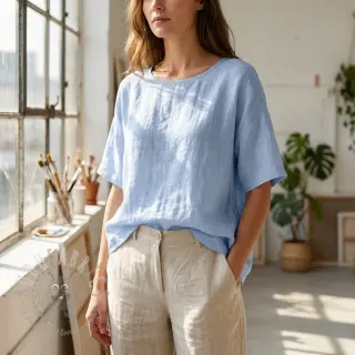 Puuvillakangas pellavalla light blue