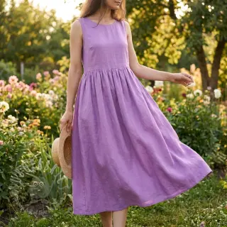 Puuvillakangas pellavalla dark lilac