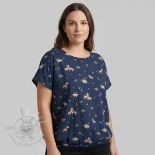 Puuvillakangas Ponny navy digital print