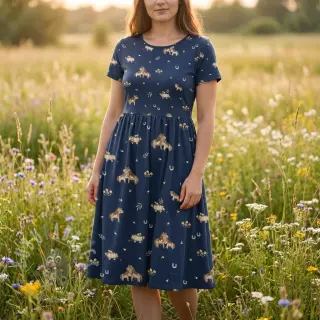 Puuvillakangas Ponny navy digital print