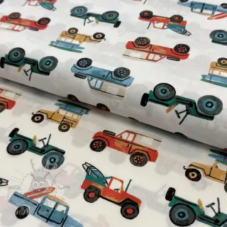 Puuvillakangas Cars white digital print