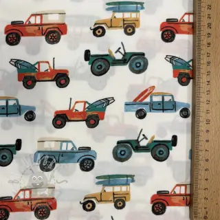 Puuvillakangas Cars white digital print