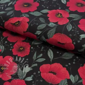 Puuvillakangas Poppy black digital print