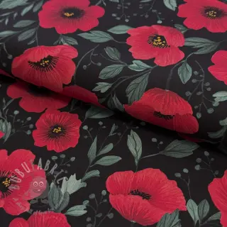 Puuvillakangas Poppy black digital print