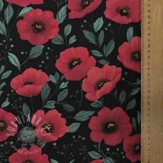 Puuvillakangas Poppy black digital print