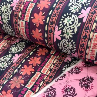 Puuvillakangas VOILE STEPPED Daria flower aubergine digital print