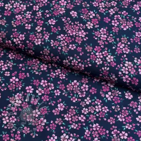 Puuvillakangas Simie flowers navy digital print