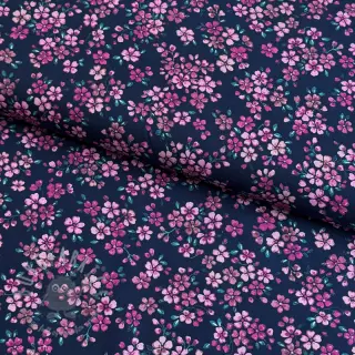 Puuvillakangas Simie flowers navy digital print