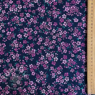 Puuvillakangas Simie flowers navy digital print