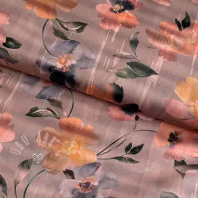 Puuvillakangas SATIN Penny flower peach digital print