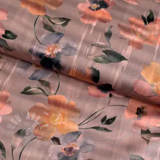 Puuvillakangas SATIN Penny flower peach digital print
