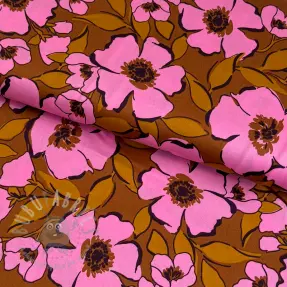 Puuvillakangas SATIN Flower Kala caramel