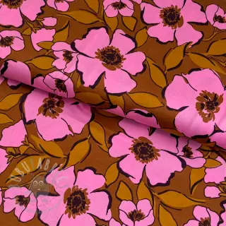 Puuvillakangas SATIN Flower Kala caramel