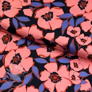 Puuvillakangas SATIN Flower Kala navy