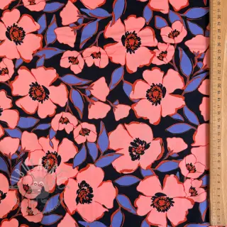 Puuvillakangas SATIN Flower Kala navy