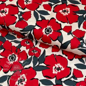 Puuvillakangas SATIN Flower Kala offwhite
