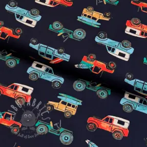Puuvillakangas Cars navy digital print