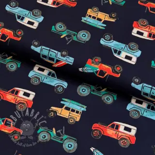 Puuvillakangas Cars navy digital print