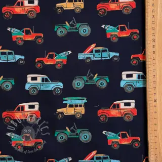 Puuvillakangas Cars navy digital print