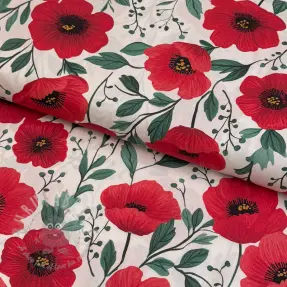 Puuvillakangas Poppy offwhite digital print