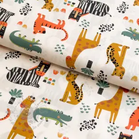 Puuvillakangas Safari time offwhite digital print
