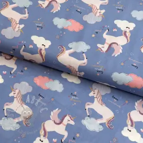 Puuvillakangas Unicorns love blue