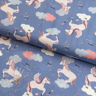 Puuvillakangas Unicorns love blue