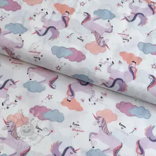 Puuvillakangas Unicorns love white