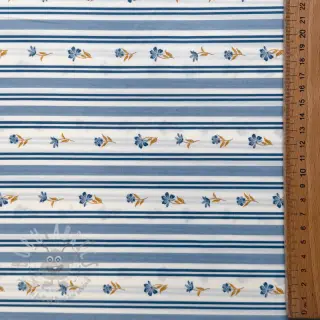 Puuvillakangas Fine flowers STRIPE blue