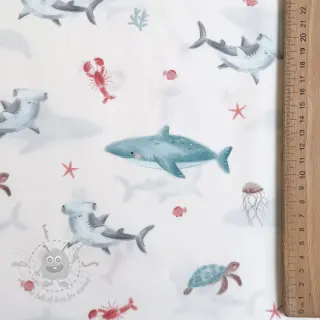 Puuvillakangas Sea life offwhite digital print
