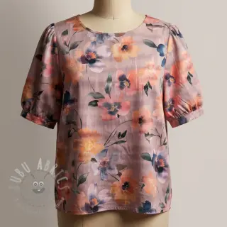 Puuvillakangas SATIN Penny flower peach digital print