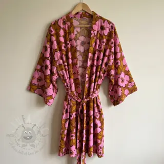 Puuvillakangas SATIN Flower Kala caramel