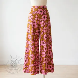 Puuvillakangas SATIN Flower Kala caramel