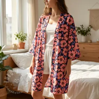 Puuvillakangas SATIN Flower Kala navy