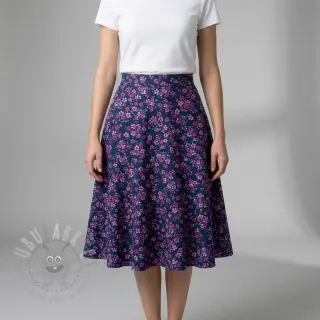 Puuvillakangas Simie flowers navy digital print