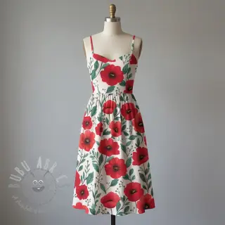 Puuvillakangas Poppy offwhite digital print