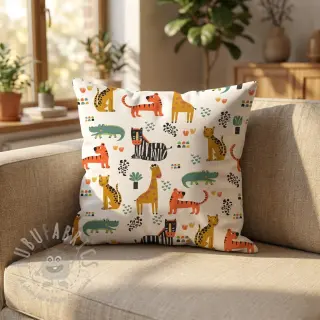Puuvillakangas Safari time offwhite digital print