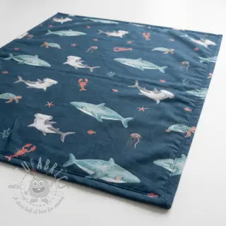 Puuvillakangas Sea life petrol digital print
