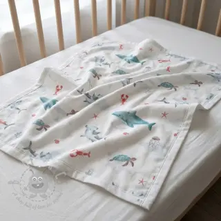Puuvillakangas Sea life offwhite digital print
