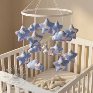 Puuvillakangas Unicorns love blue