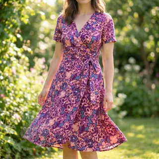 Viskoosi STRETCH Flowers Junie purple