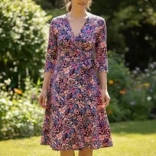 Viskoosi STRETCH Flowers Junie black