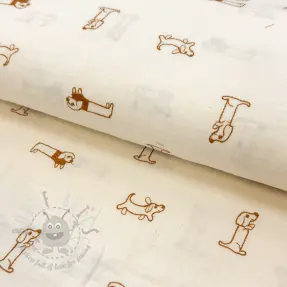 Kaksinkertainen harsokangas/musliini EMBROIDERY Dogs ecru