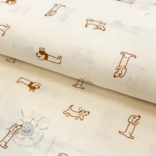 Kaksinkertainen harsokangas/musliini EMBROIDERY Dogs ecru