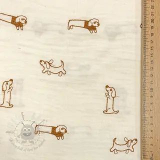 Kaksinkertainen harsokangas/musliini EMBROIDERY Dogs ecru