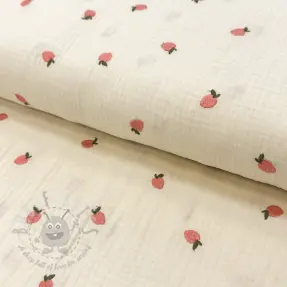 Kaksinkertainen harsokangas/musliini EMBROIDERY Fruit peach SIMPLY NATURAL