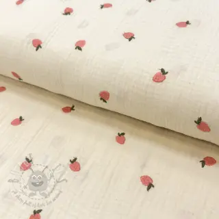 Kaksinkertainen harsokangas/musliini EMBROIDERY Fruit peach SIMPLY NATURAL